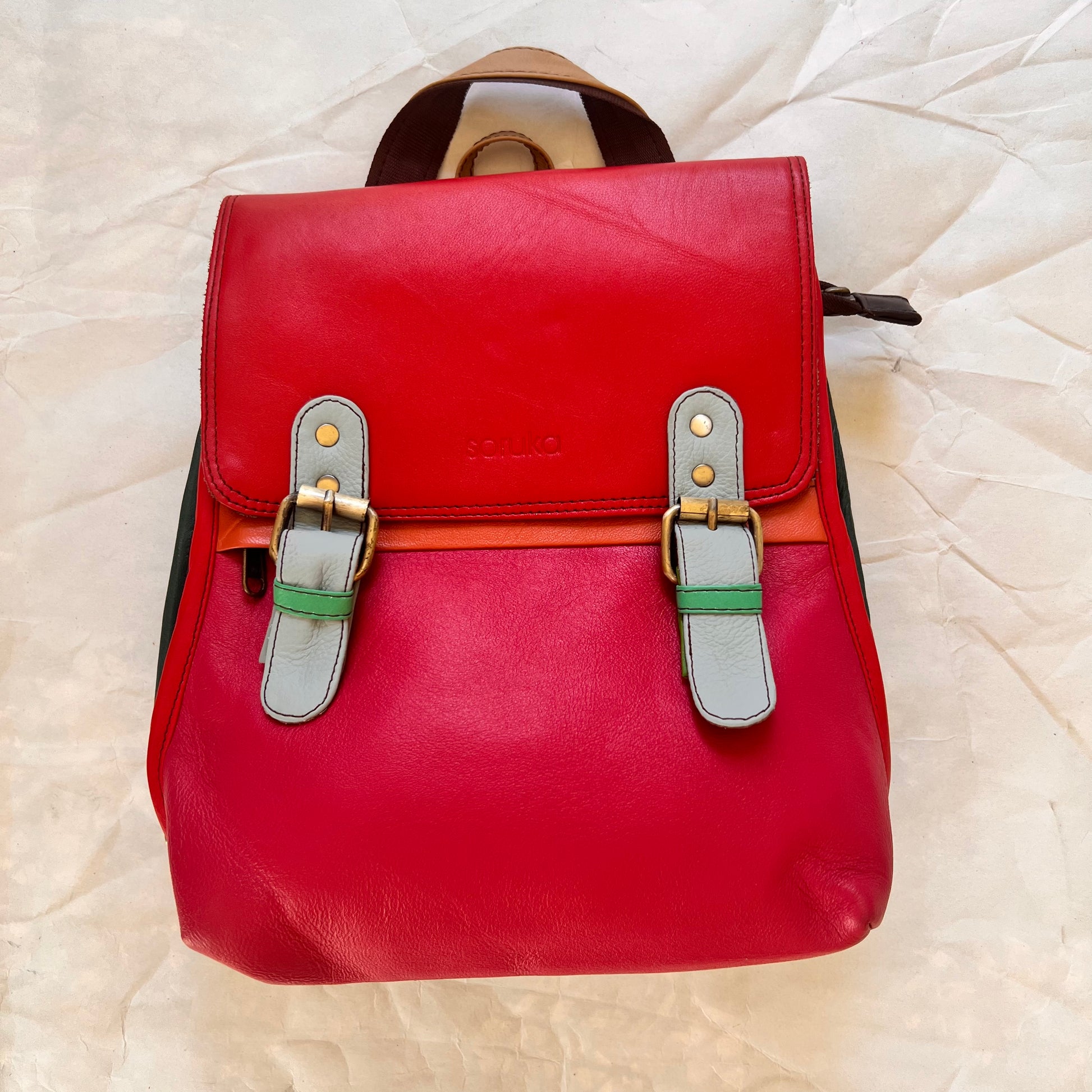 red and pink freya backpack.