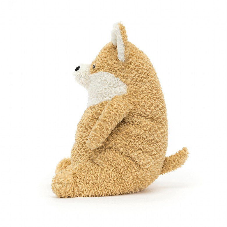 side view of the Amore Corgi Plush Toy displayed against a white background