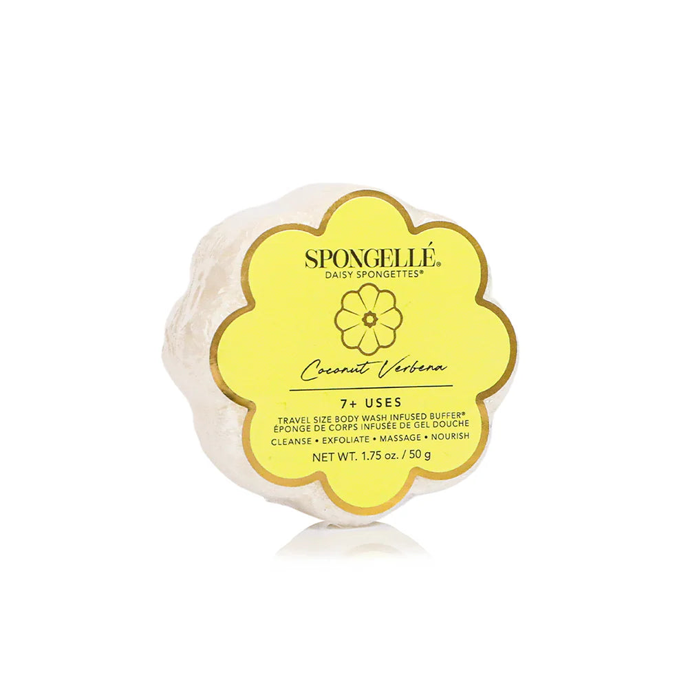 Spongellé Daisy Spongettes sponge with yellow label on a white background