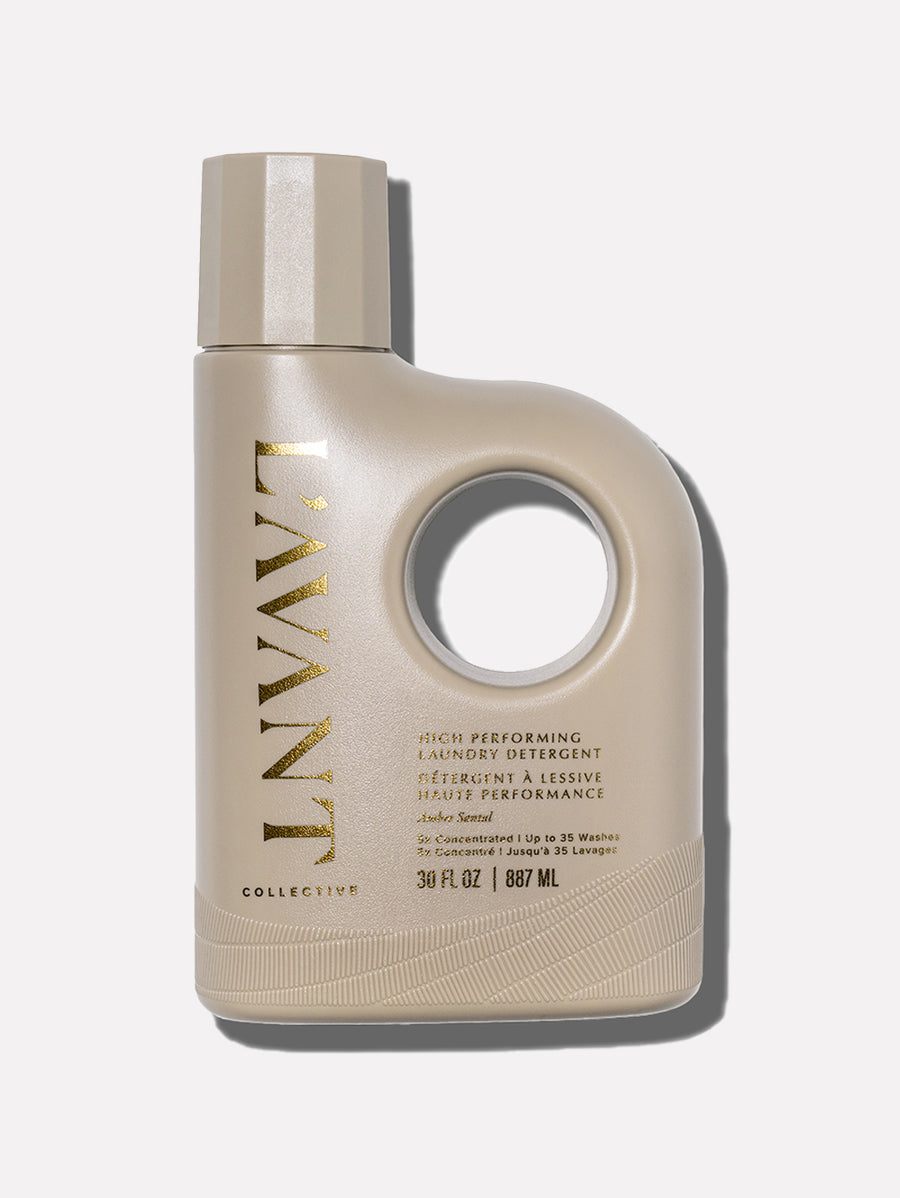 tan bottle of ambre santal laundry detergent