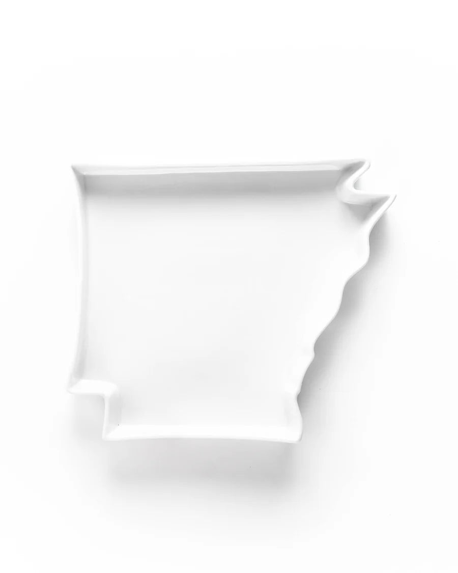 empty white ceramic, Arkansas shaped dish.