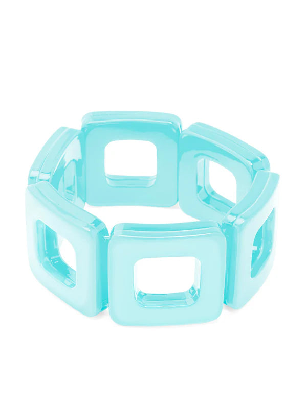  bracelet made of blue resin squares shown on a white background