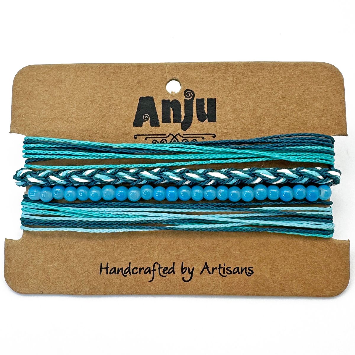 ocean depths Weave & Wander Bracelets on their card packaging