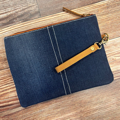 back view of Denim Diagonal Wristlet Pouch.