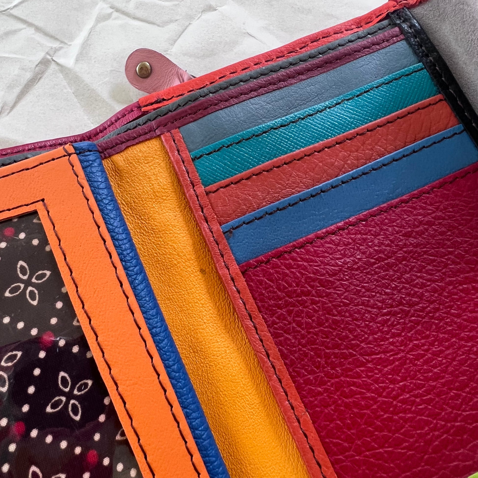close-up of colorful card slots