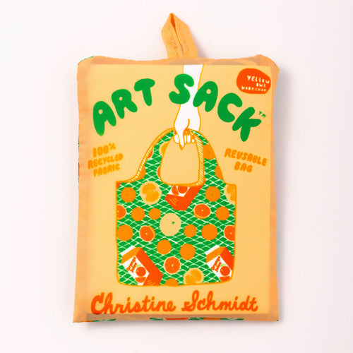 Oranges Art Sack folded into carrying pouch.