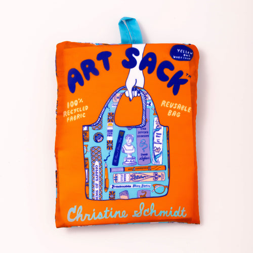Bookbag Art Sack folded into carrying pouch.