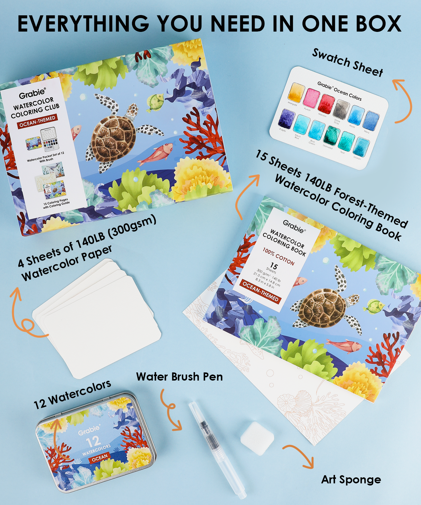 watercolor kit  pieces of out of the packaged and labels