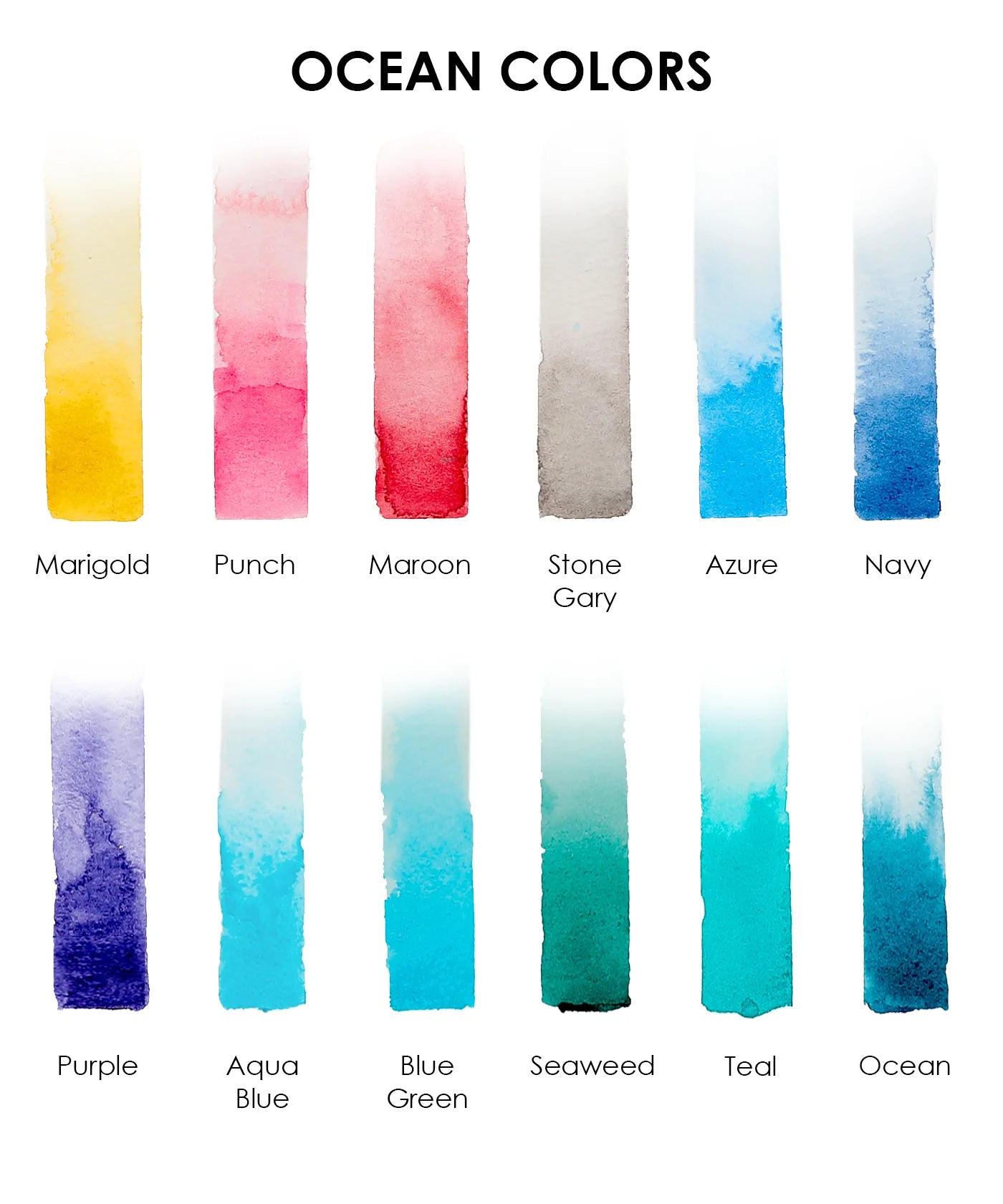 Color swatches labeled with names of ocean-themed colors on a white background