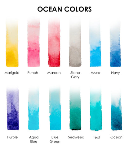 Color swatches labeled with names of ocean-themed colors on a white background