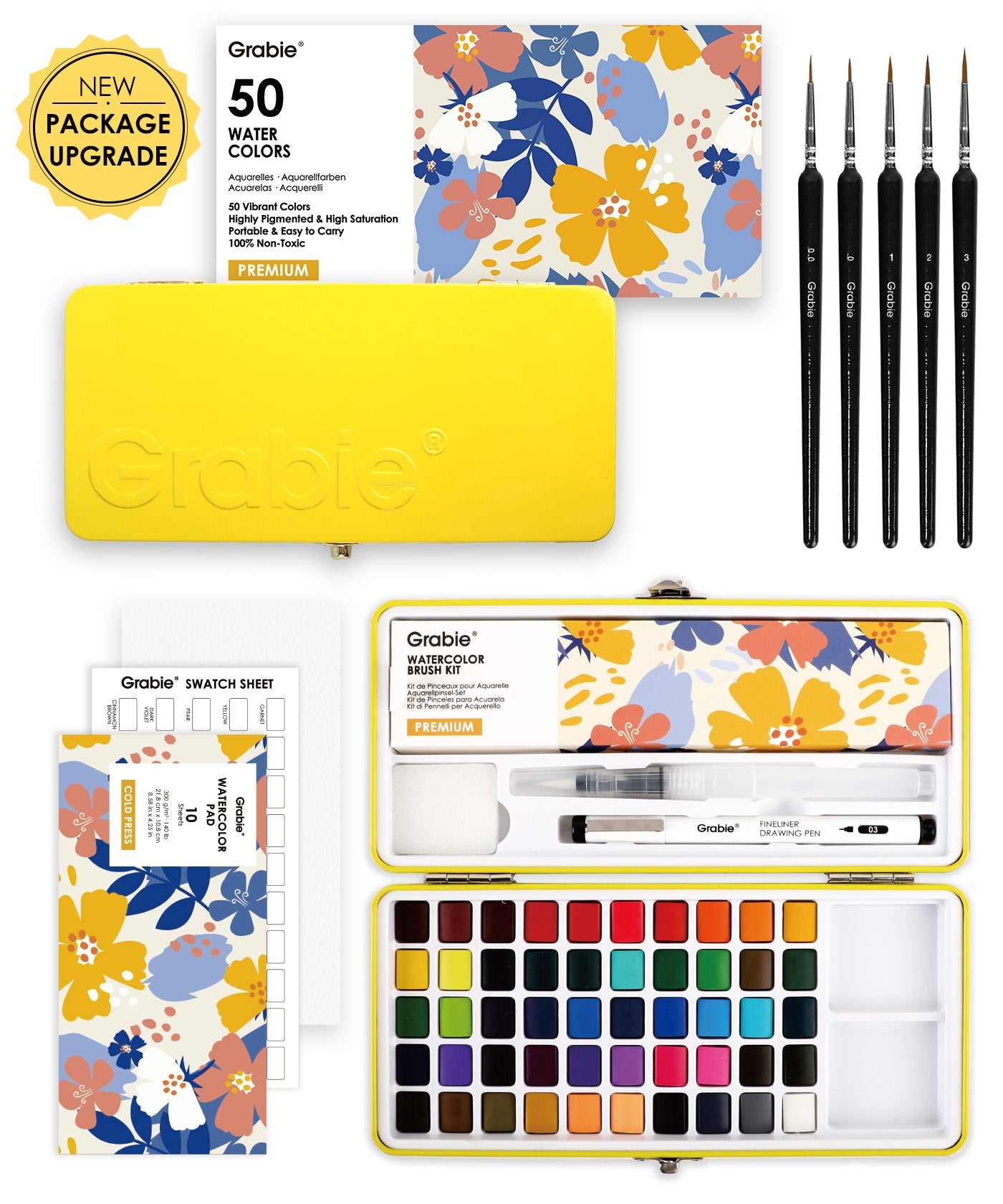 boxed set of watercolor supplies on a table