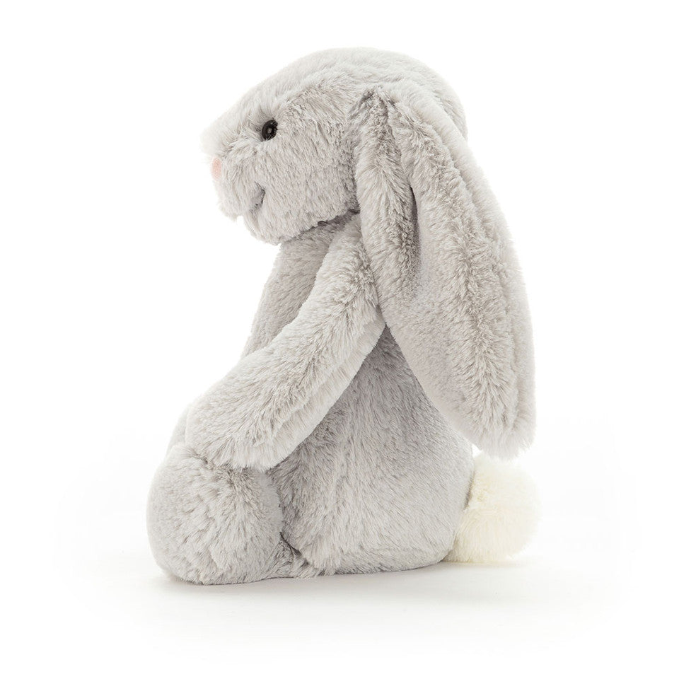 side view of Bashful Silver Bunny Plush Toy