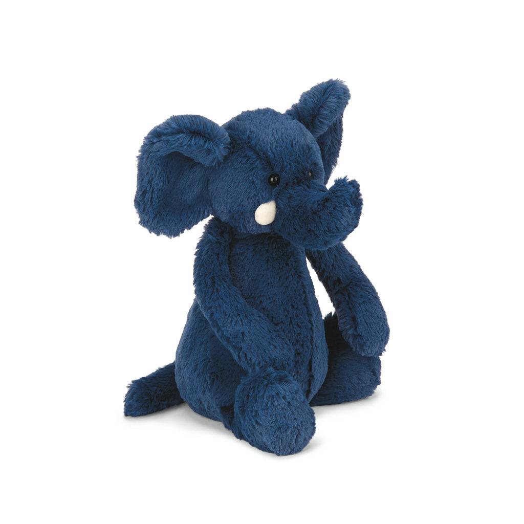 blue elephant plush toy on a white background.