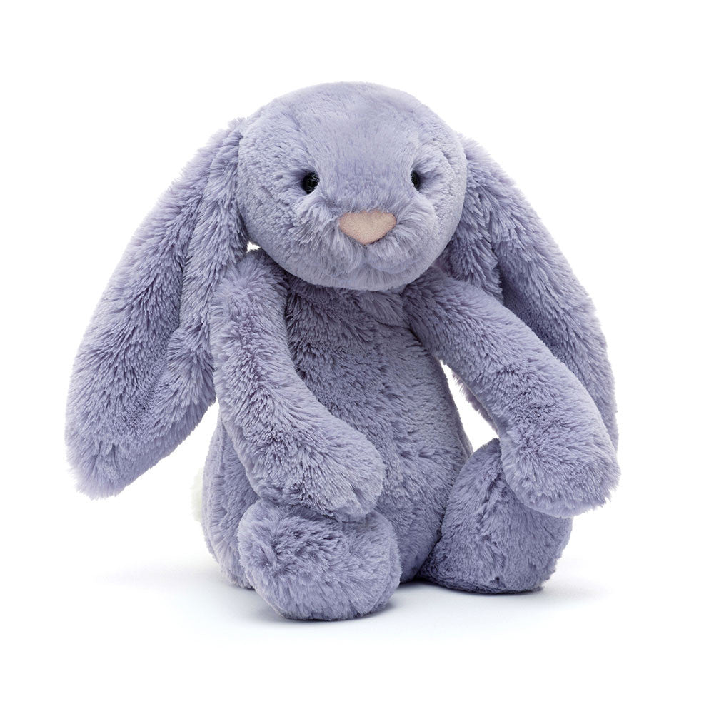 front view of bashful viola bunny plush toy