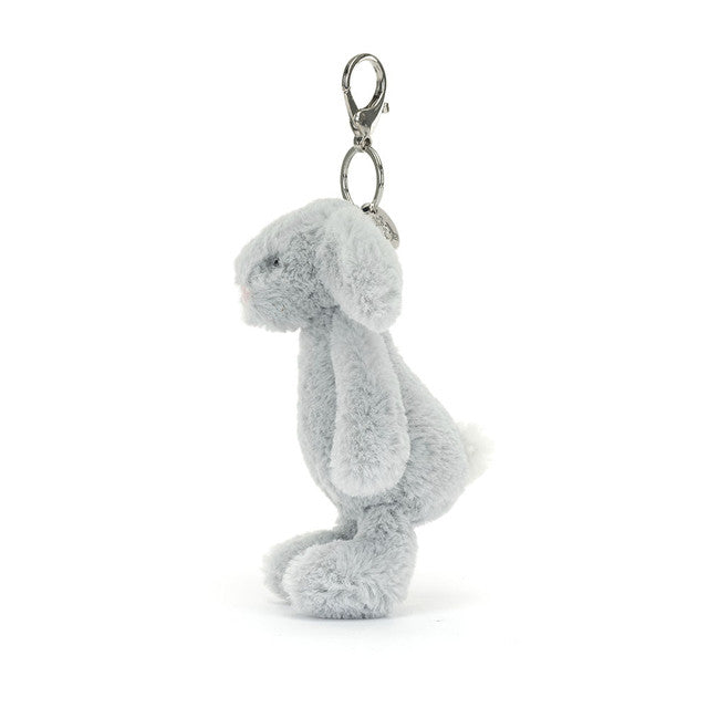 side view of silver Bashful Bunny Bag Charm Plush Toy