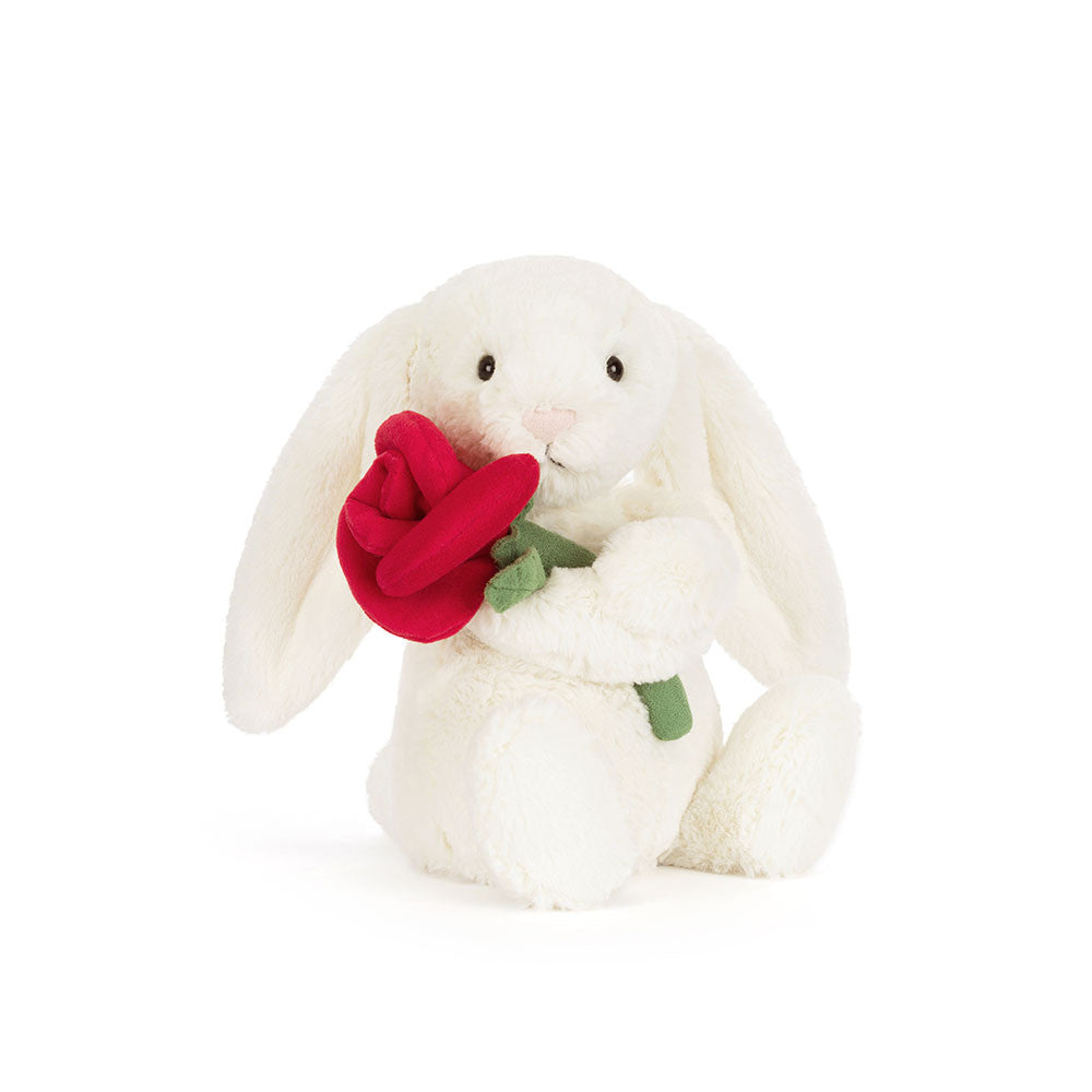 front view of Cream Bunny With Rose Plush Toy