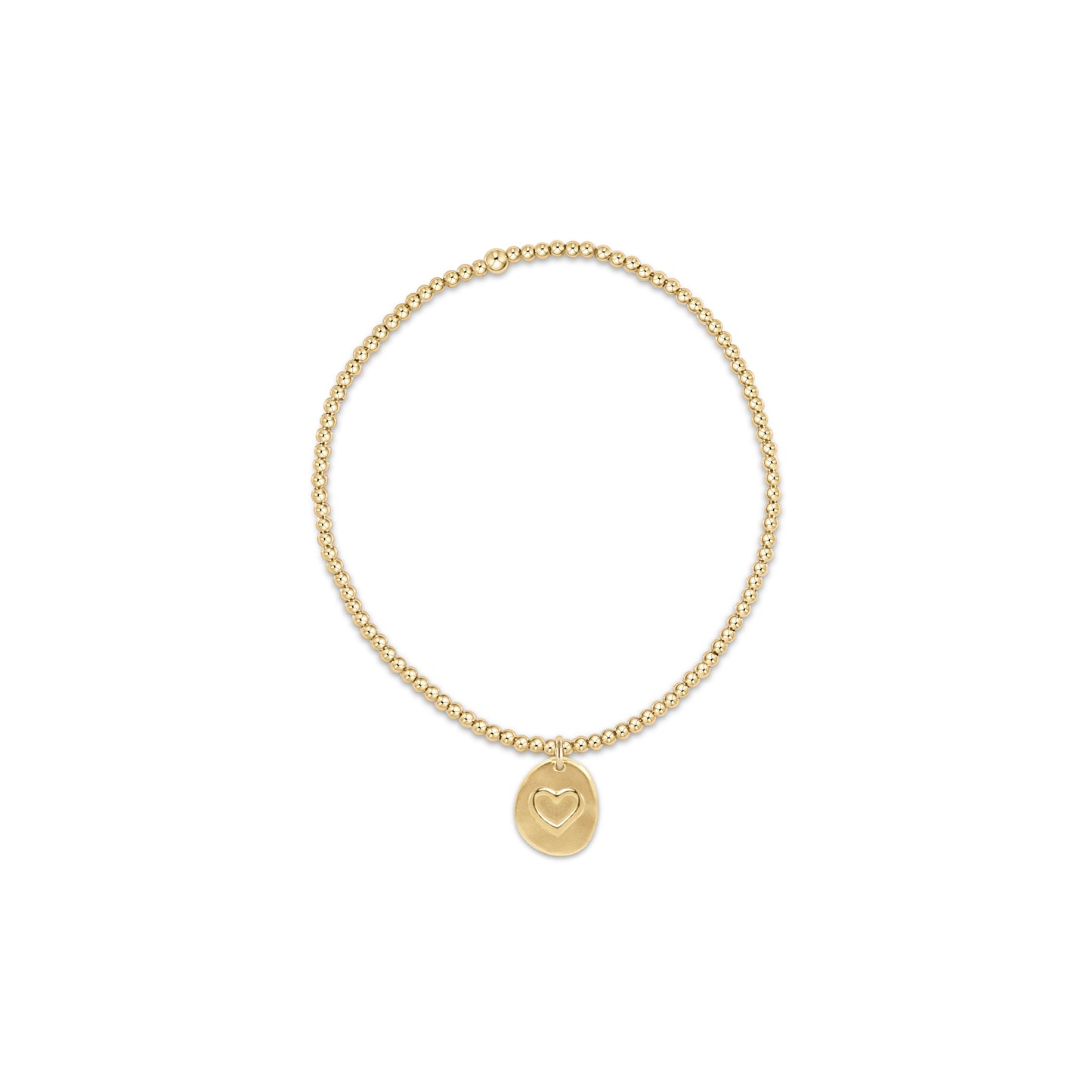 Classic Gold 2mm Bead Bracelet, gold charm with heard engraved on charm