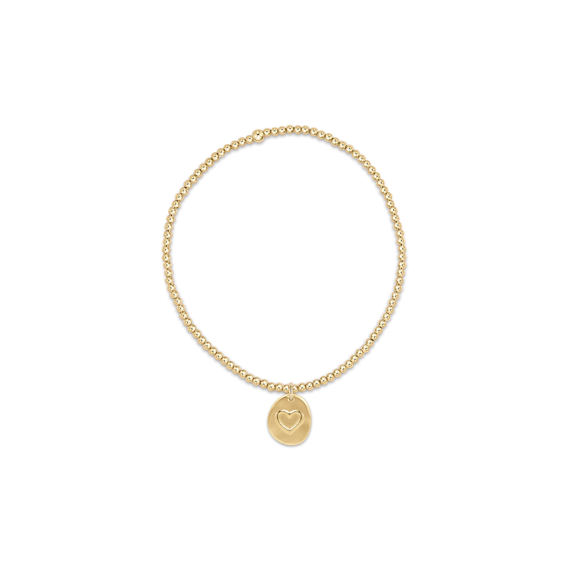 Classic Gold 2mm Bead Bracelet, gold charm with heard engraved on charm