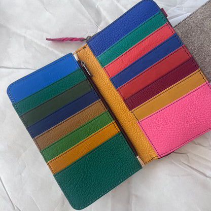 view under blue Beatrice Clutch magnetic flap showing colorful card slots
