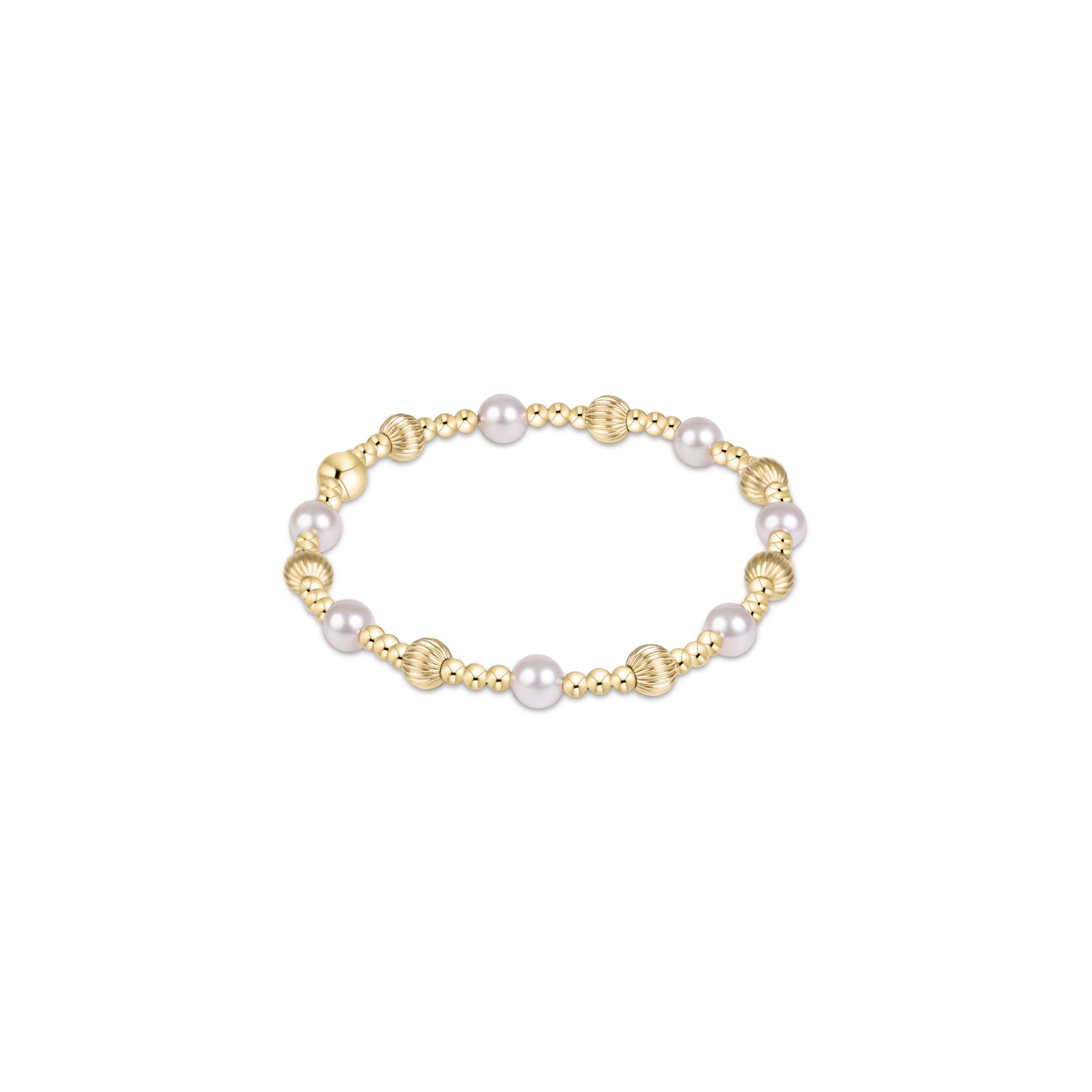 Dignity Sincerity Gold 5mm Bracelet, Pearl on a white background