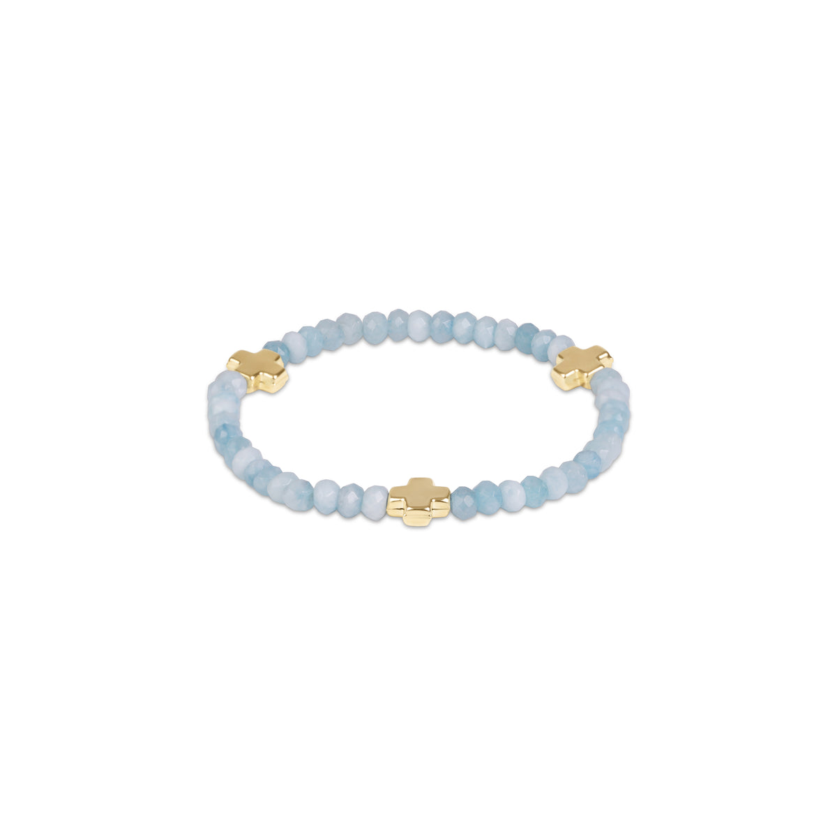the Extends Signature Cross Gold 4mm Gemstone Bracelet, Aquamarine