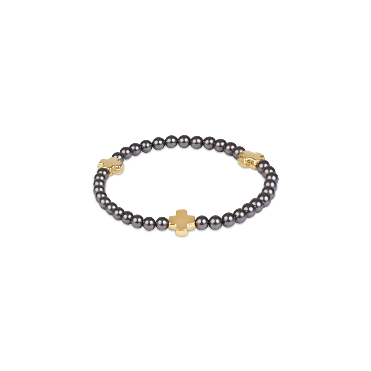 the Extends Signature Cross 4mm Pearl Dark Grey Bracelet