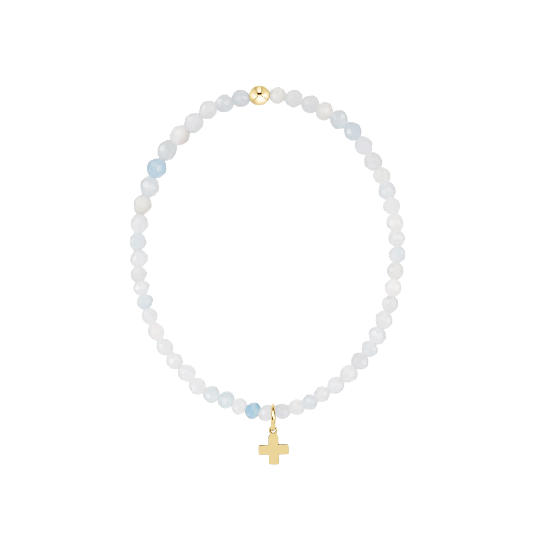  enewton Classic Aquamarine 3mm Bracelet, Signature Cross Gold Charm