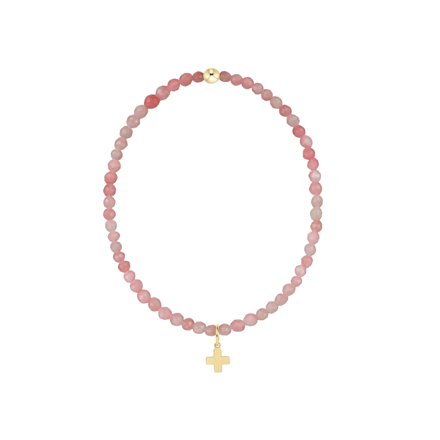 enewton Classic Pink Opal 3mm Bracelet, Signature Cross Gold Charm
