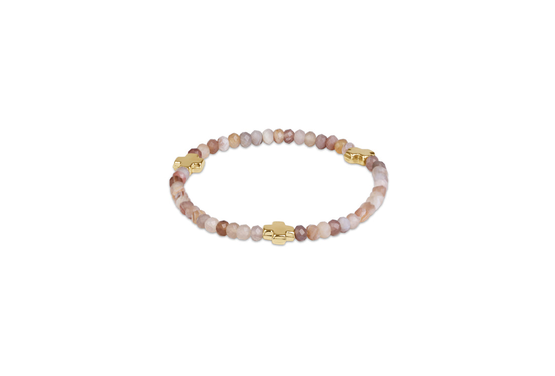 the Signature Cross Gold 4mm Gemstone Bracelet, Botswana Agate