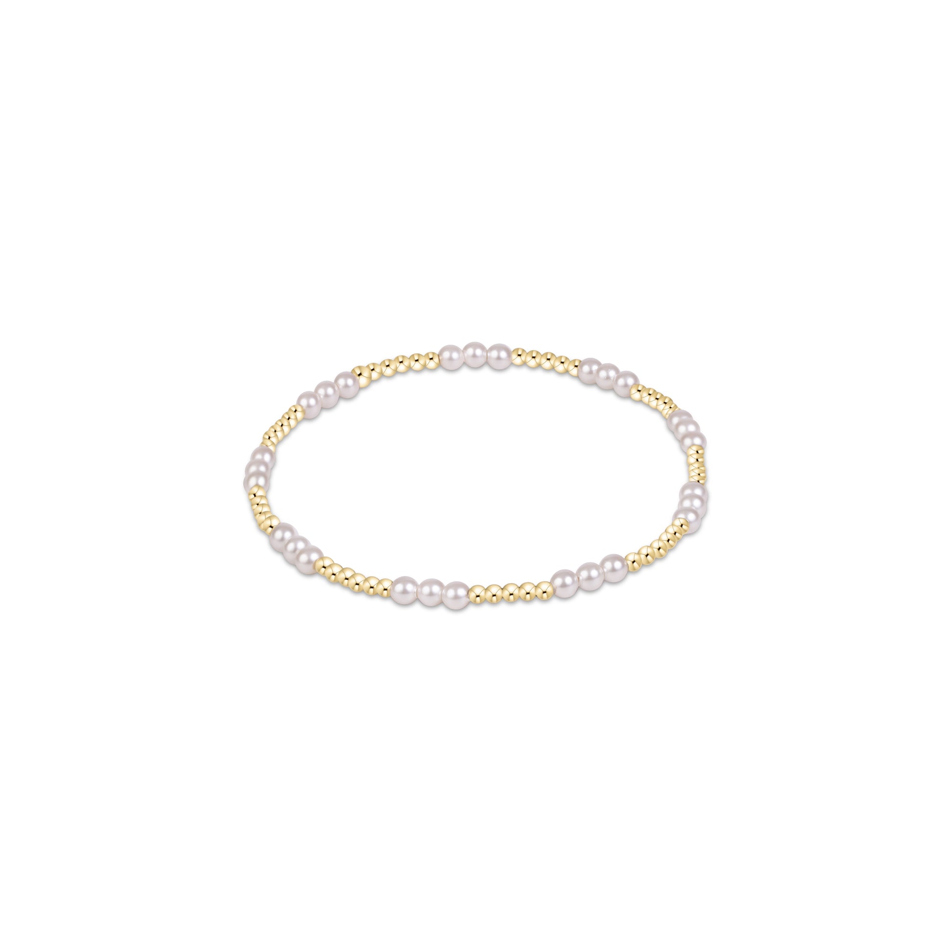 Classic Joy Pattern 3mm Bead Bracelet, Pearl on a white background