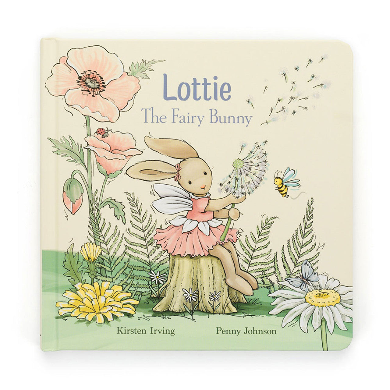 Book cover of 'Lottie the Fairy Bunny' with a bunny character in a fairy costume among flowers and plants.