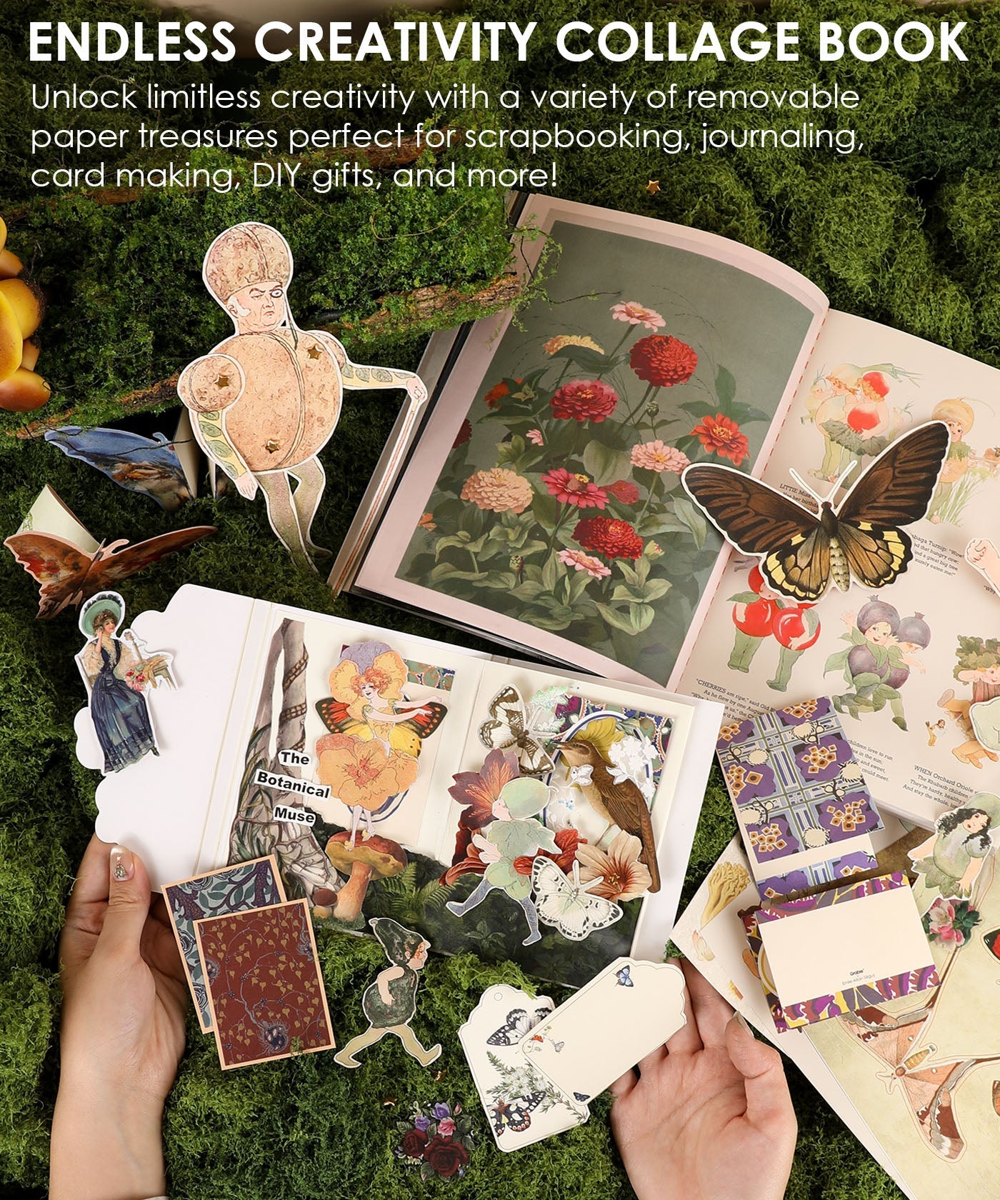 examples of stickers arranged on a m oss background