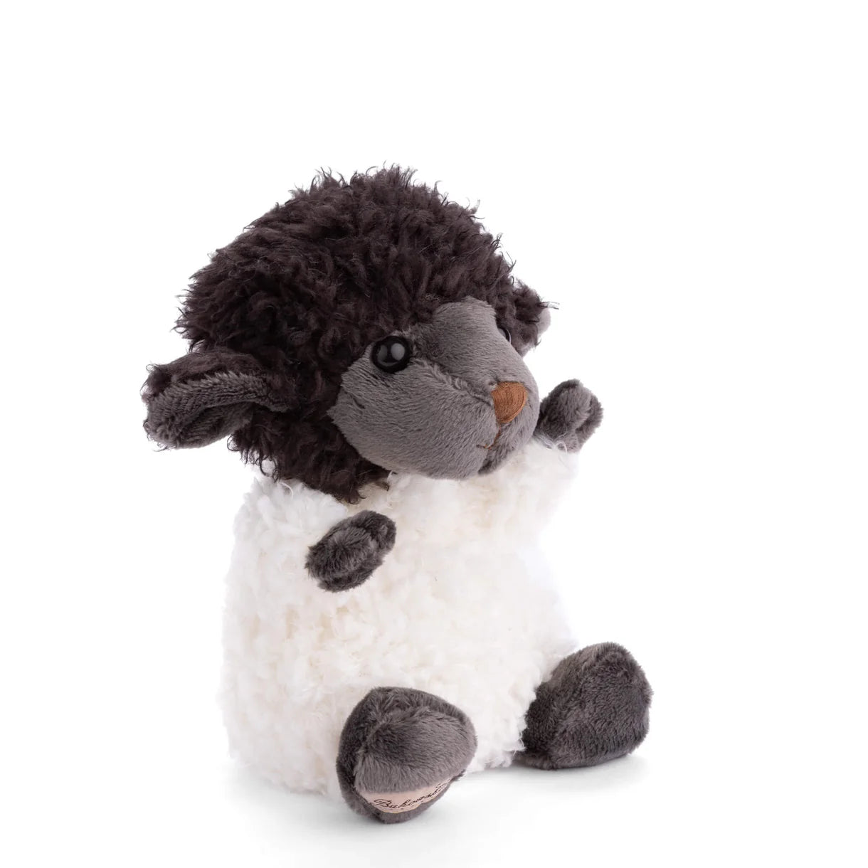 angled view of Black and white Sheep Plush Toy