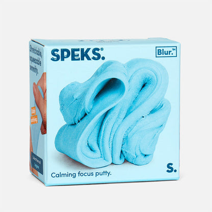 Speks Blur calming focus putty packaging on a light blue background