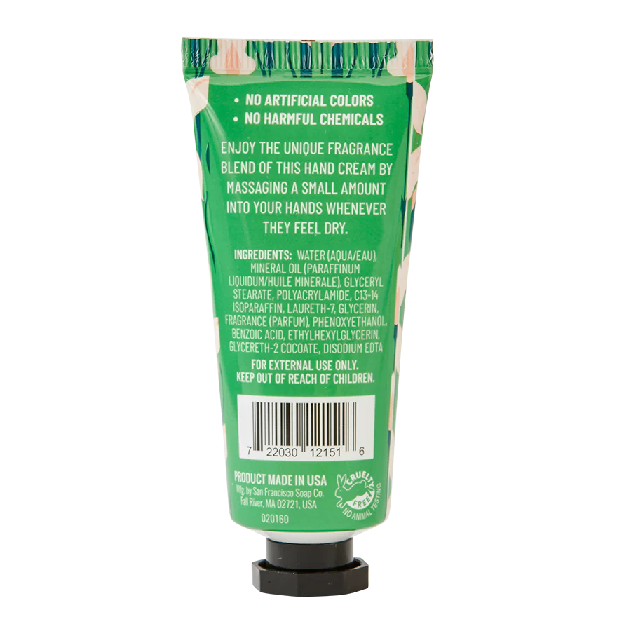 back of tube of Fresh Bamboo & Lily hand cream.