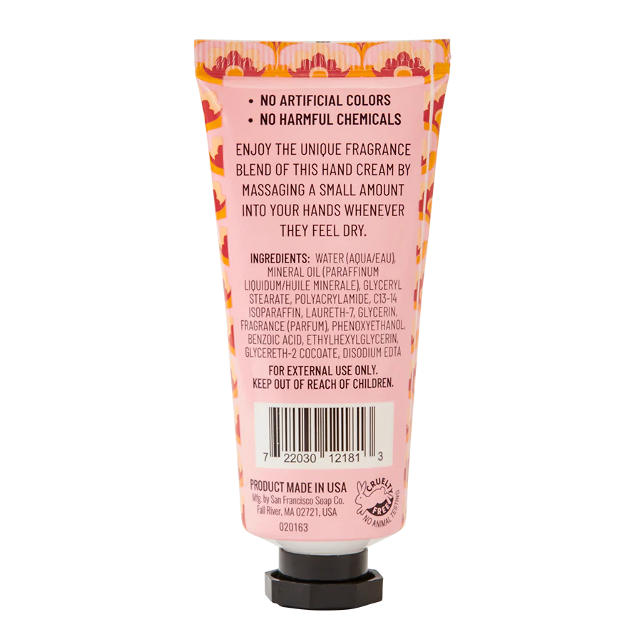 back of tube of Orange Blossom Musk hand cream.