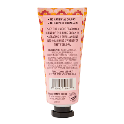 back of tube of Orange Blossom Musk hand cream.