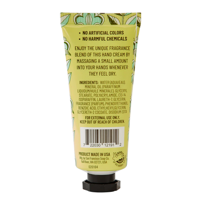 back of tube of Tuberose & Bergamot hand cream.