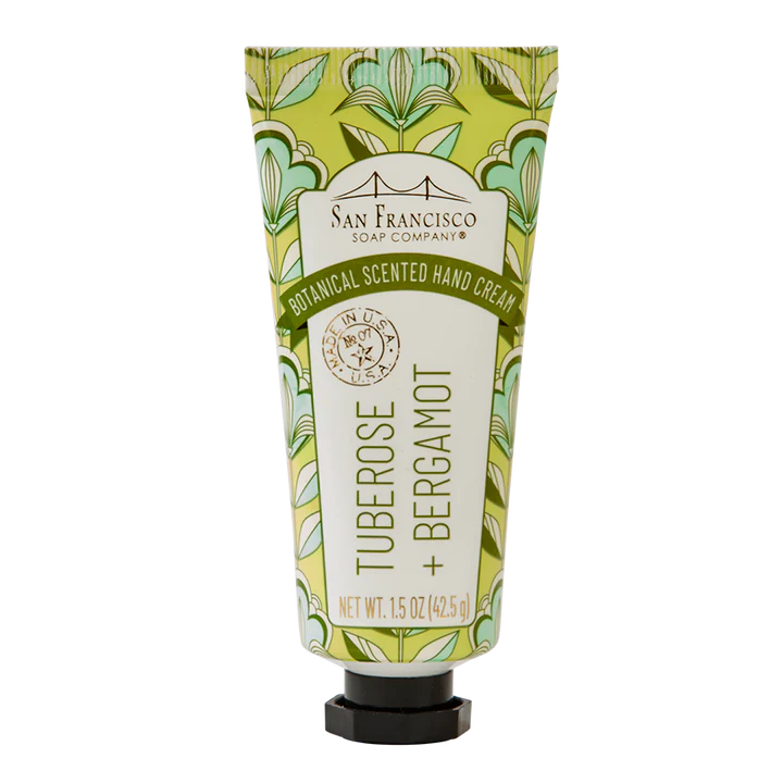 green tube of Tuberose & Bergamot hand cream.