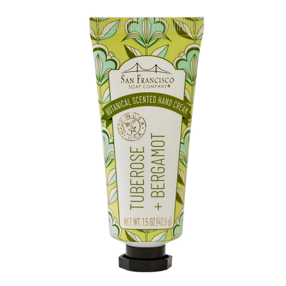 green tube of Tuberose & Bergamot hand cream.