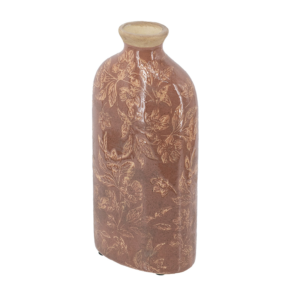 Faded Red Floral Vase on a white background