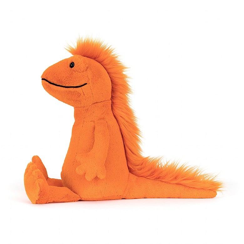 side view of Cruz Crested Newt Plush toy on a white background.