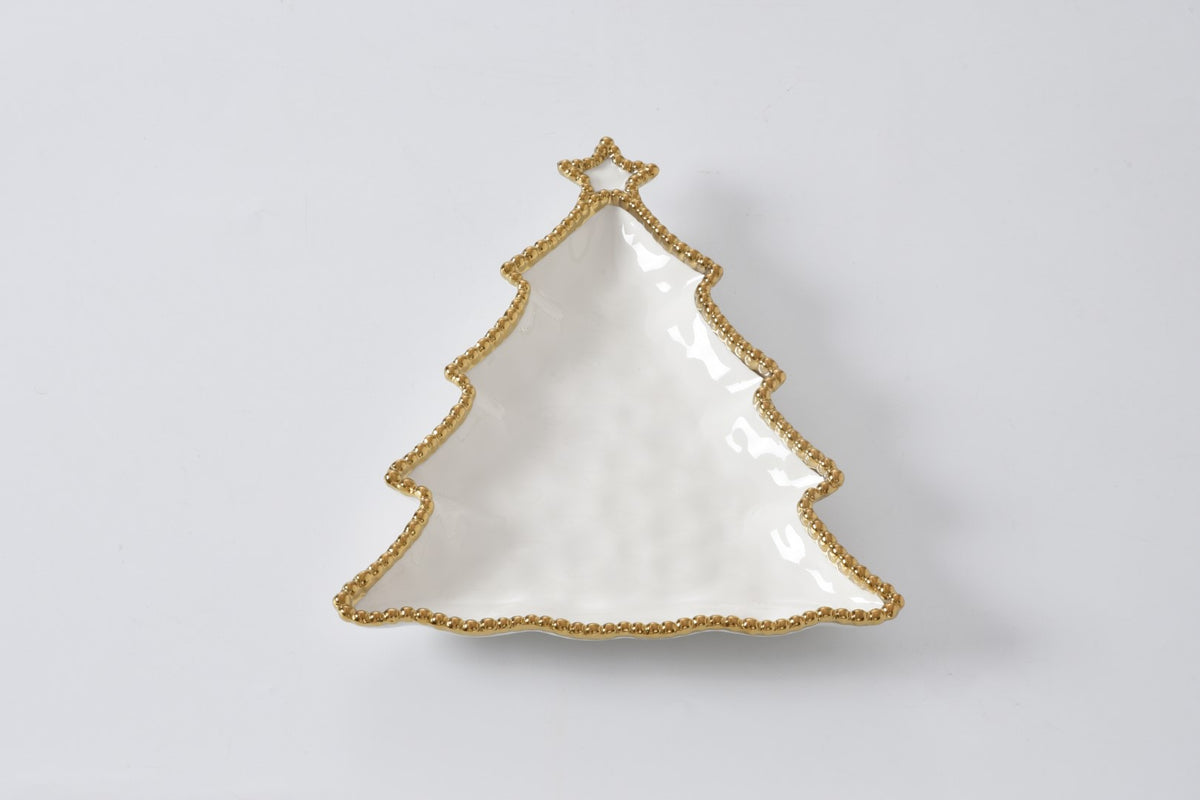 christmas tree shaped platter on a white background
