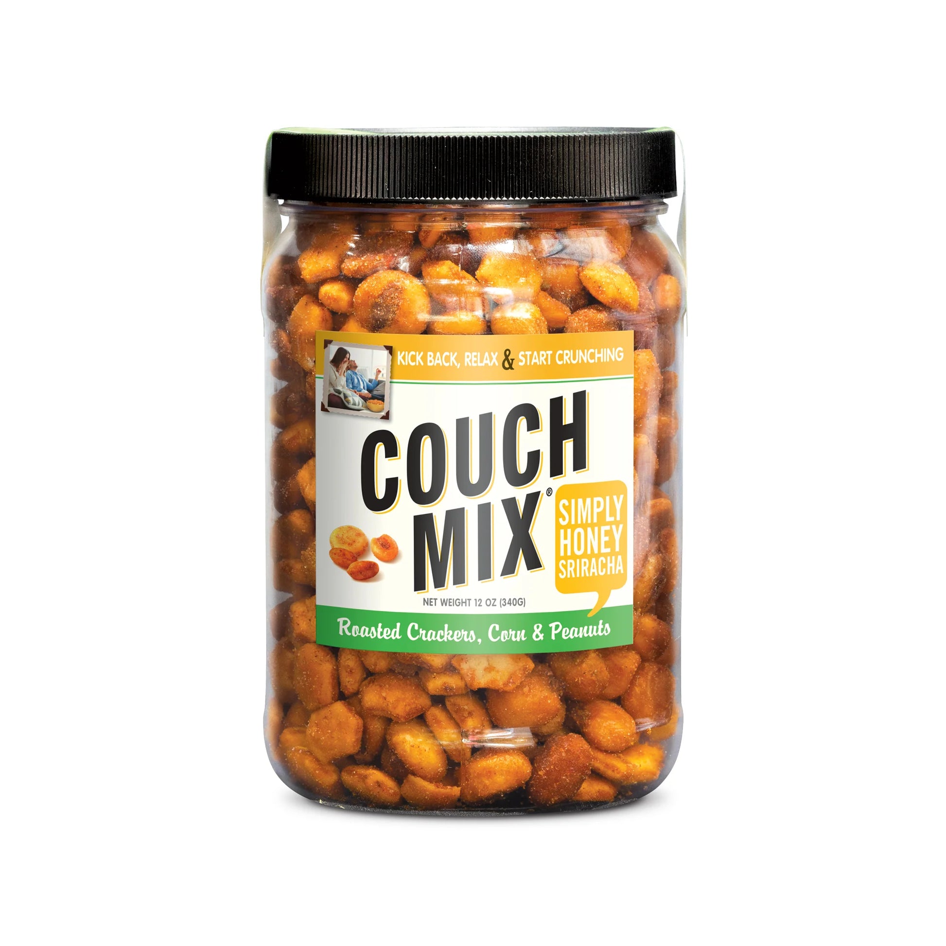 12 ounce tub of honey sriracha couch mix on a white background