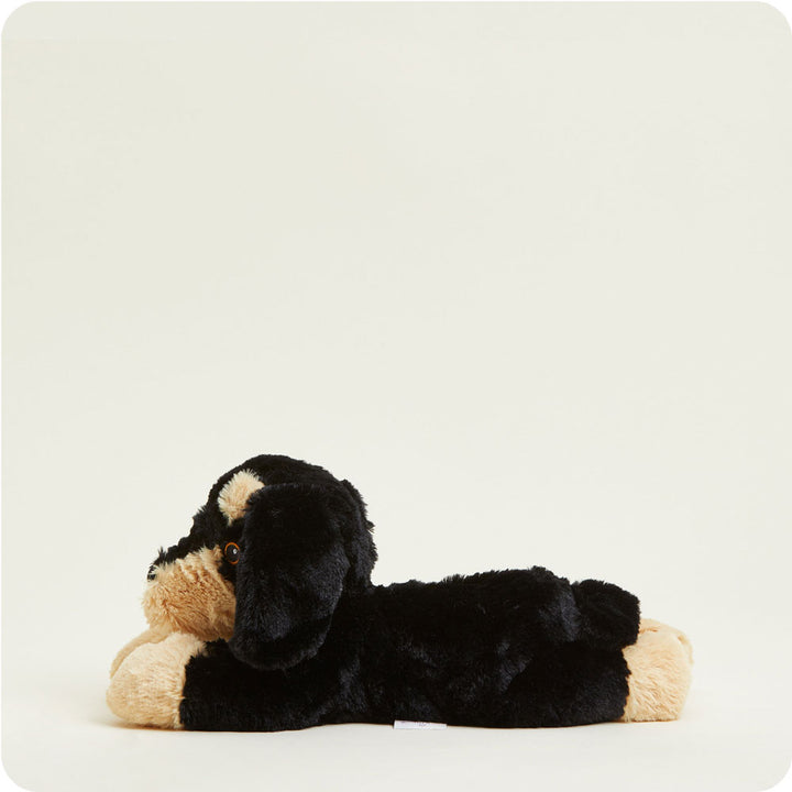 side view of dachshund plush toy