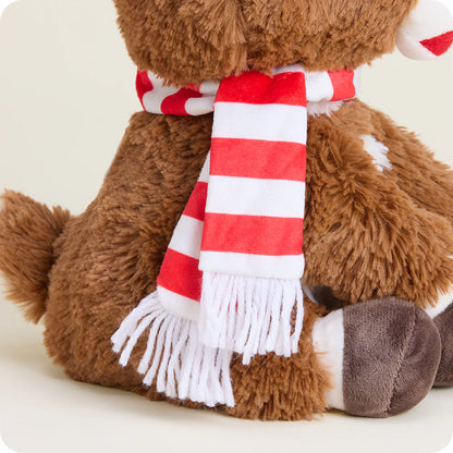 close-up of side view of Rudolph warmies and his red and white scarf