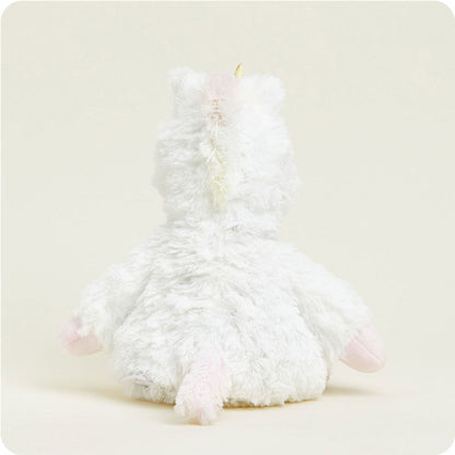 back view of white unicorn plush toy