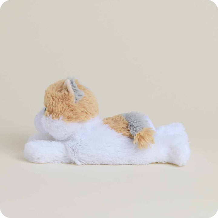 side view of calico cat junior plush toy