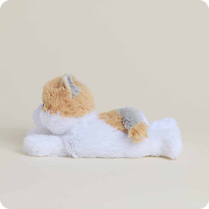 side view of calico cat junior plush toy
