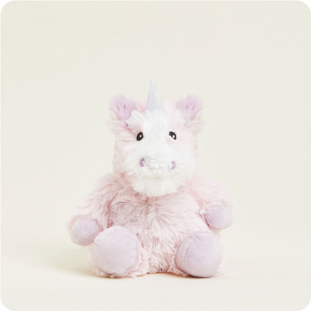 front view of pink unicorn junior plush toy